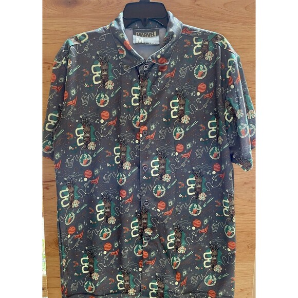 Marvel Shirt Mens M Gray Loot Crate Guardians Of The Galaxy Hawaiian Tiki Button - Picture 1 of 8